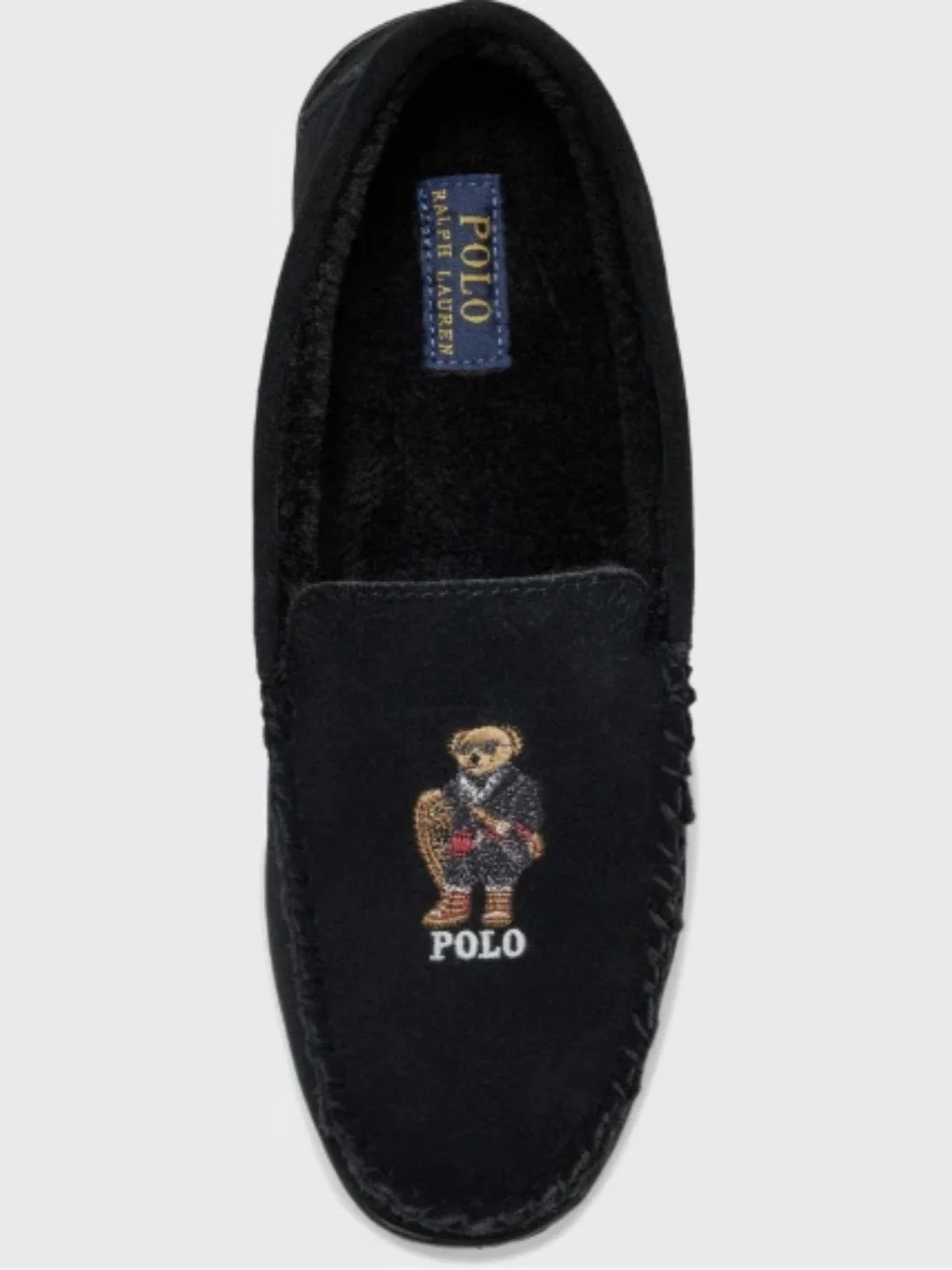 NWT Polo by Ralph Lauren Men's 9 Brenan Bear Embroidered Black Suede Loafers